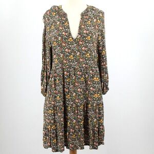 Boden‎ Floral Print Tiered Midi Dress Green Spring Long Sleeve V Neck Women's 6